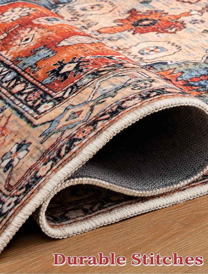 SERISSA Boho Kitchen Runner Rug, 3x7 Washable Non-Slip Runner Rug for Hallways Kitchen Rug, Ultra Soft Vintage Tribal Print Distressed Floor Carpet Runner for Bedroom Entryway Laundry Room