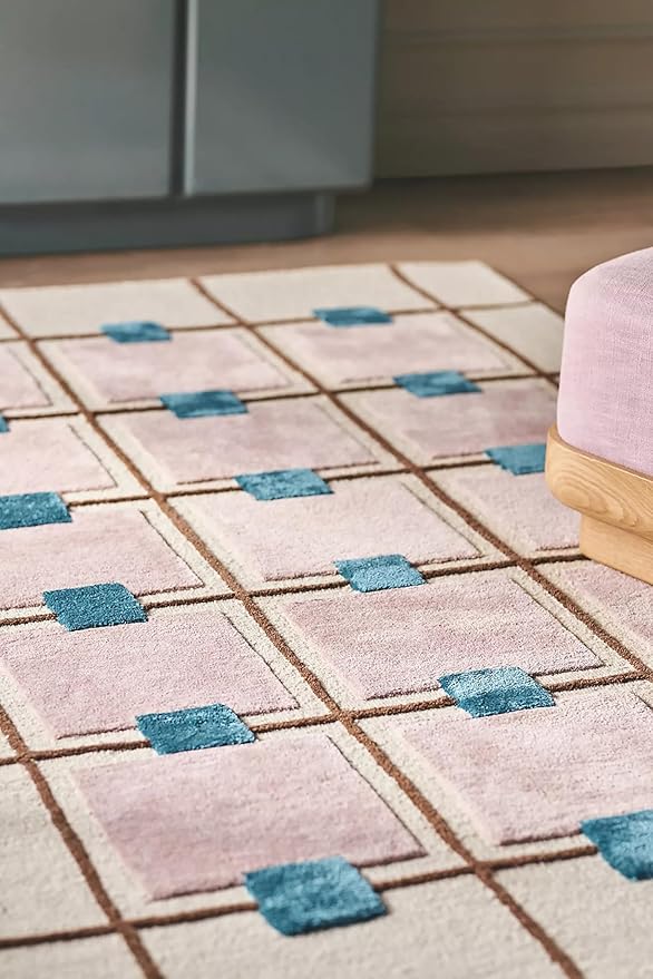 Greer Wool Area Rug - Chic Hand-Tufted Mauve, Blue, and Beige Design for Stylish Home Decor (2.5x12 Ft)