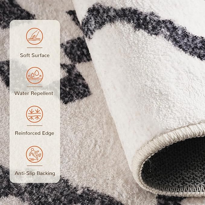 Area Rug 2x3 Rug Machine Washable Non-Slip Low Pile Print Pattern Western Rug for Living Room Bedroom Entryway Tribal Series -Navywhite/Black