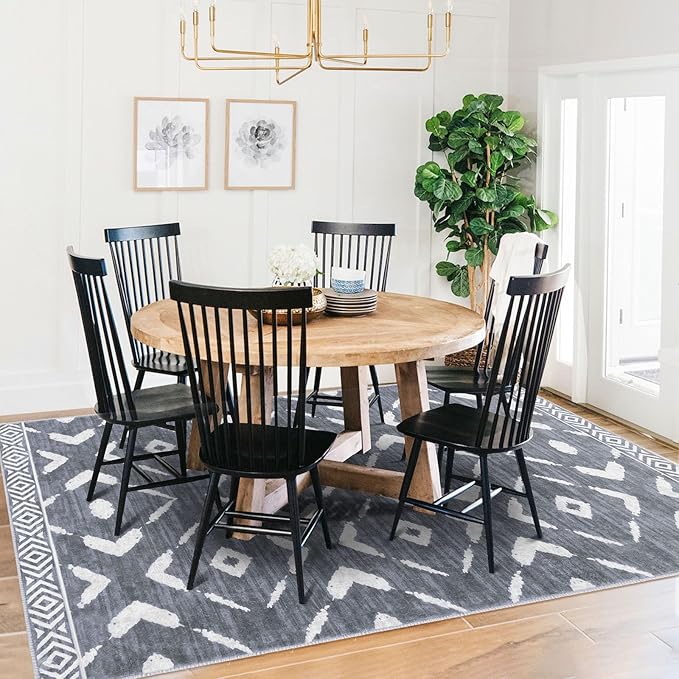 KILOCOCO Living Room Rug 5x7 Area Rug Printed Boho Washable Bedroom Rugs Non Slip Soft Large Moroccan Rubber Backed Indoor Rugs for Dining Room Office Farmhouse Geometric Carpet,Dark Grey