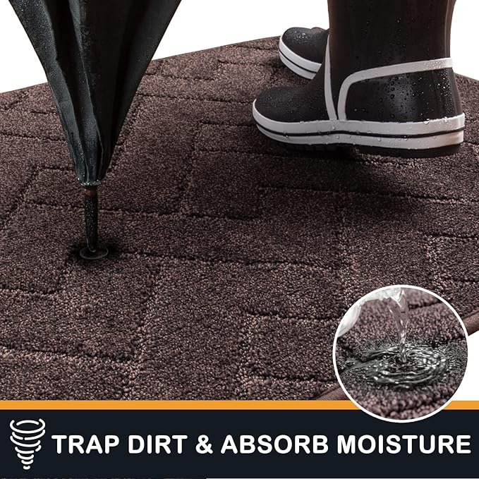 PURRUGS Dirt Trapping Door Mat 32" x 47", Non-Slip Machine Washable Entry Rug, Shoe Scraper, Dog Doormat, Super Absorbent Welcome Mat for Front & Back Door, Muddy Wet Shoes & Paws, Brown
