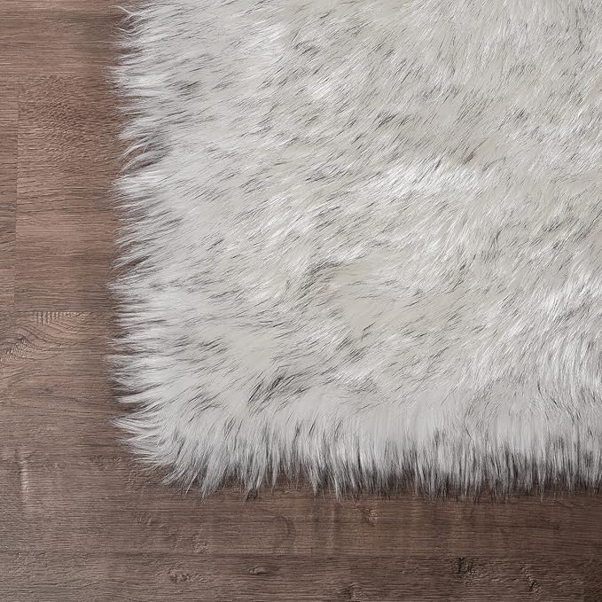 Latepis 12x12 Rugs for Living Room Super Large Faux Sheepskin Fur Rug White with Grey Tips Area Rugs Sofa Fluffy Rug Shag Rug for Bedroom Home Office Entertainment Room, Square