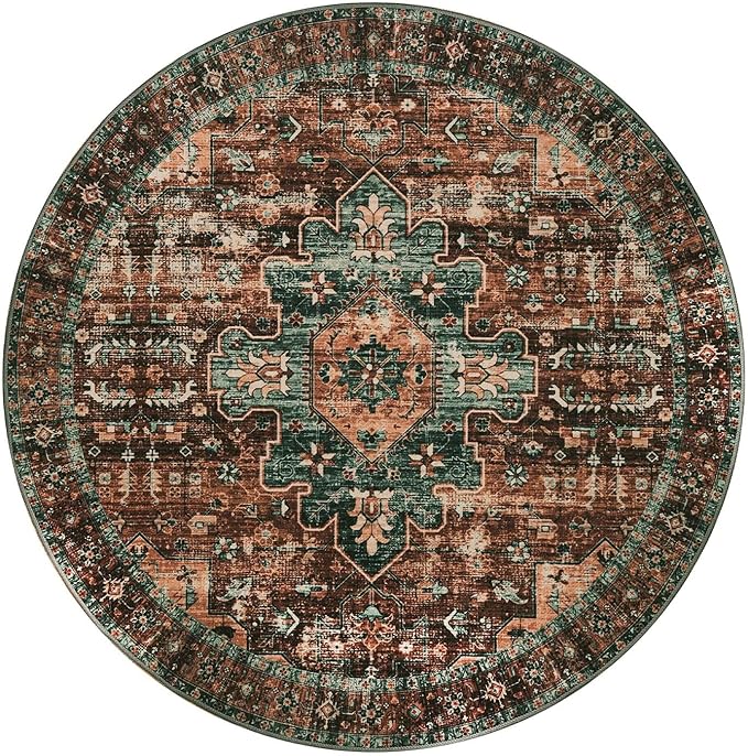 Moynesa Ultra-Thin Washable Round Rug - 4Ft Round Area Rugs for Bedroom Brown Bathroom Circle Mat, Non Slip Non Shedding Low Pile Indoor Floor Carpet for Living Room Coffee Table Kitchen, Brown