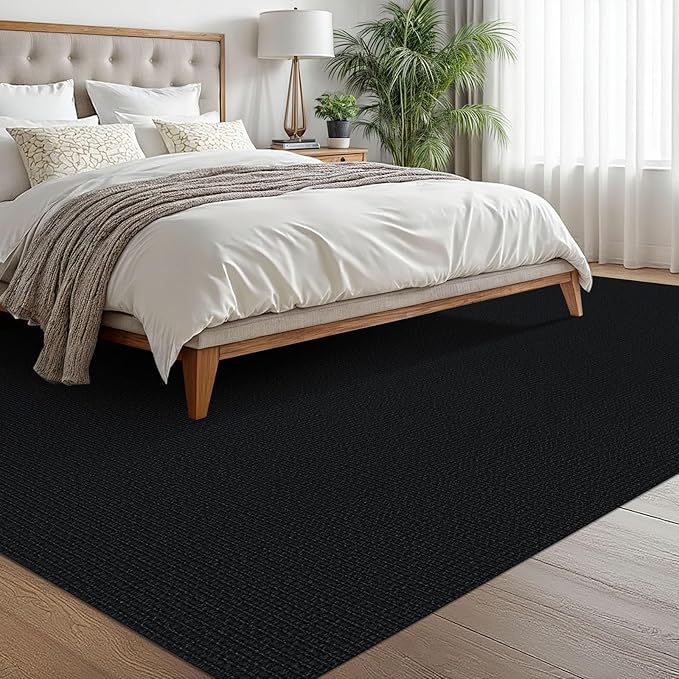 EARTHALL Washable Area Rugs 6x9 Ft Non Slip Living Room Rugs Cotton Rubber Backed Dining Room Rug Braided Bedroom Rugs Indoor Outdoor Floor Carpet for Living Room, Bedroom, Dining Room, Black