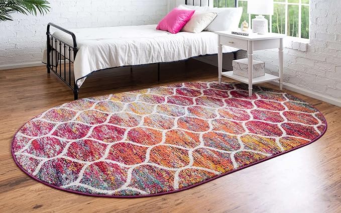 Rugs.com Lattice Frieze Collection Rug – 7' x 10' Oval Multi Medium Rug Perfect for Living Rooms, Large Dining Rooms, Open Floorplans