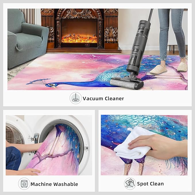 Peacock Rugs for Living Room - 3x4 Rug, Fantasy Peacock Area Rugs for Bedroom, Peafowl Rug, Girls Room Washable Carpet, Aesthetics Carpet - Peafowl Home Decor & Gifts