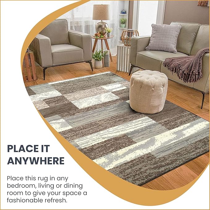 Superior Indoor Runner Rug, Jute Backed, Modern Geometric Patchwork Floor Decor for Bedroom, Office, Living Room, Entryway, Hardwood Floors, Rockwood Collection, 2' 7" x 8', Light Blue-Ivory