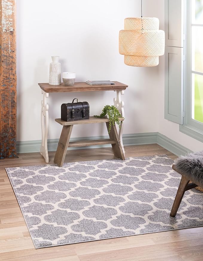 Rugs.com Lattice Collection Rug – 6 Ft Square Light Gray Medium-Pile Rug Perfect for Living Rooms, Kitchens, Entryways