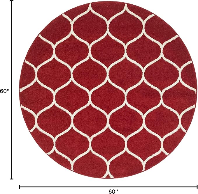 Rugs.com Lattice Frieze Collection Rug – 5' Round Red Medium Rug Perfect for Kitchens, Dining Rooms