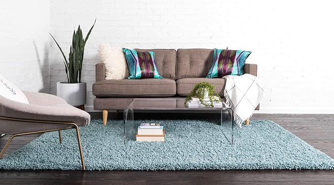 Unique Loom Solid Shag Collection Area Rug (9' x 12' 2" Rectangle Light Slate Blue)