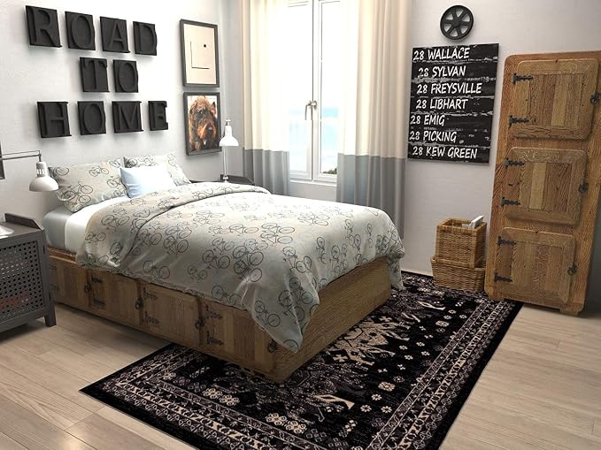 Unique Loom Taftan Collection Border Geometric Tribal Inspired Design Area Rug (5' 0 x 8' 0 Rectangular, Black/ Gray)