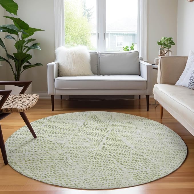 Addison Rugs Chantille ACN591 Aloe 8' x 8' Indoor Outdoor Round Rug, Easy Clean, Machine Washable, Non Shedding, Bedroom, Living Room, Dining Room, Kitchen, Patio Rug