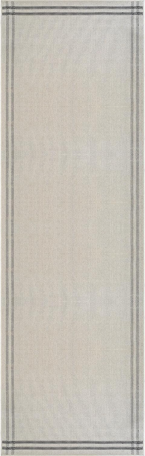 Easy Jute Rugs 2x7 Bordered Bone Color Living Room Indoor Outdoor Runner Rug for Patio and Kitchen Rug High Traffic Washable Easy to Clean Solid Boho Woven Design Outside Carpet (2 x 7)
