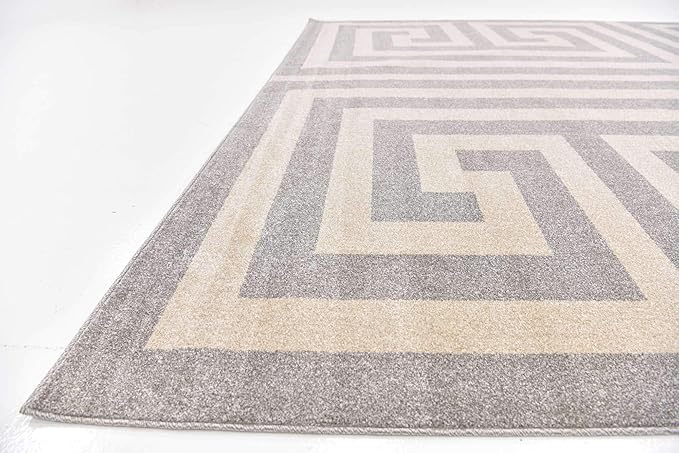 Unique Loom Athens Collection Classic Geometric Modern Border Design Area Rug (10' 0 x 13' 0 Rectangular, Gray/ Beige)
