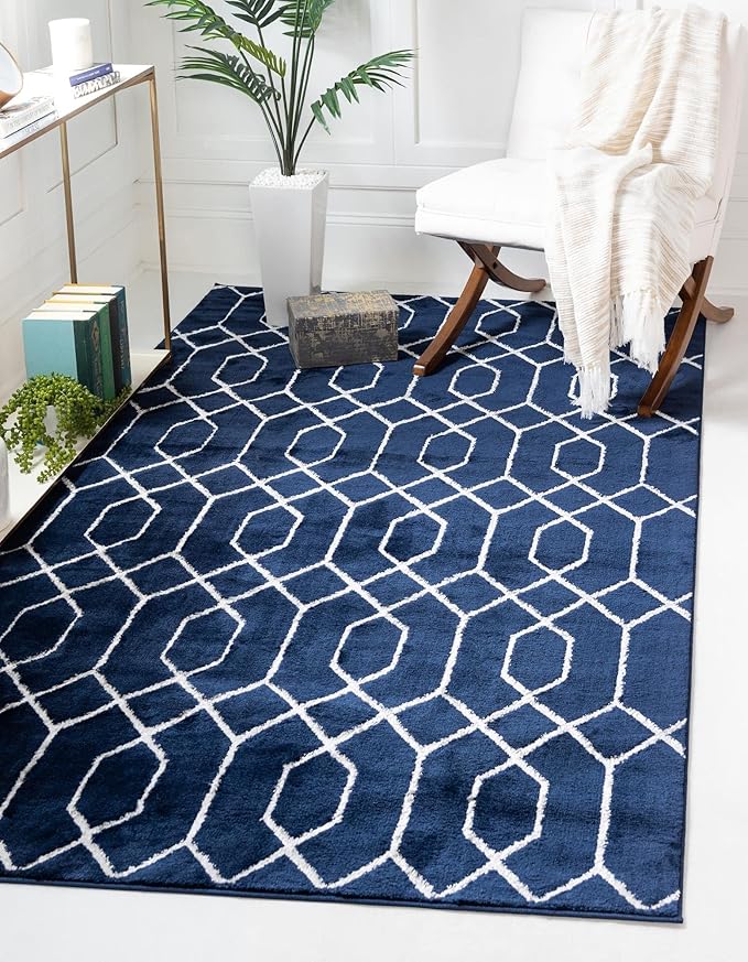 Unique Loom Marilyn Monroe Glam Collection Area Rug - Trellis (10'x 13' Rectangle, Navy Blue Silver/ Silver)