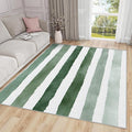 Striped Large Rug - 7x9 Area Rug - Green and White Stripe Minimalist Watercolor Rugs for Living Room Non Slip Low Pile Machine Washable Dining Room Rugs, Striped Carpet Home Decor & Gifts