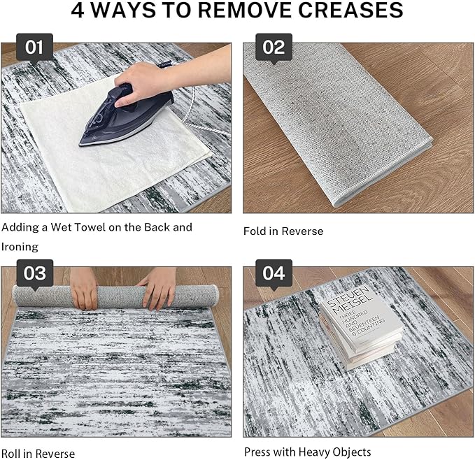 Modern Abstract Runner Rug 3x8, Black Grey White Washable Kitchen Runner Non-Slip Soft Hallway Rug Runner Thin Print Faux Wool Carpet for Entryway Bedroom Laundry Room Indoor Home Office Decor