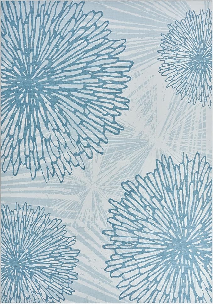 WITSHOCK 9x12 Washable Rug for Living Room,Modern Floral Distress Print Pattern Area Rugs,Stain Resistant with Non Slip Backing Carpet for Dining Room,Bedroom & Home Decor,Blue/Light Blue