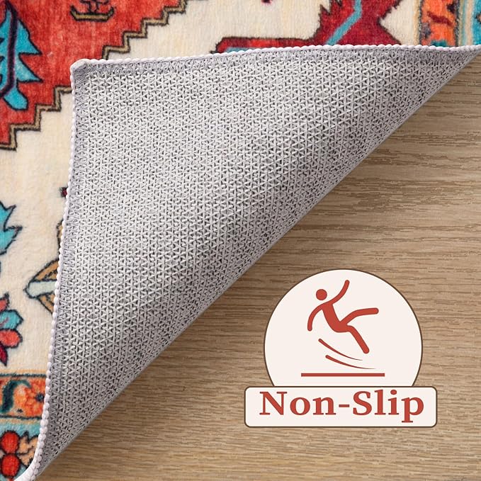 SERISSA Boho Area Rug 5x7 Orange, Washable Large Rugs for Living Room, Ultra Soft Non-Slip Bedroom Rug Print Distressed Vintage Tribal Farmhouse Carpet Rug for Dining Room Dorm Office Home Decor