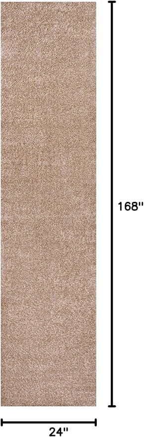 Eyely UES100G-214 Supersoft Haze Solid Low-Pile Indoor Runner Rug, Coastal, Bohemian, Minimalist, Classic, Casual for Bedroom,Kitchen,Living Room,Non Shedding,Easy-Washing, Beige, 2 X 14