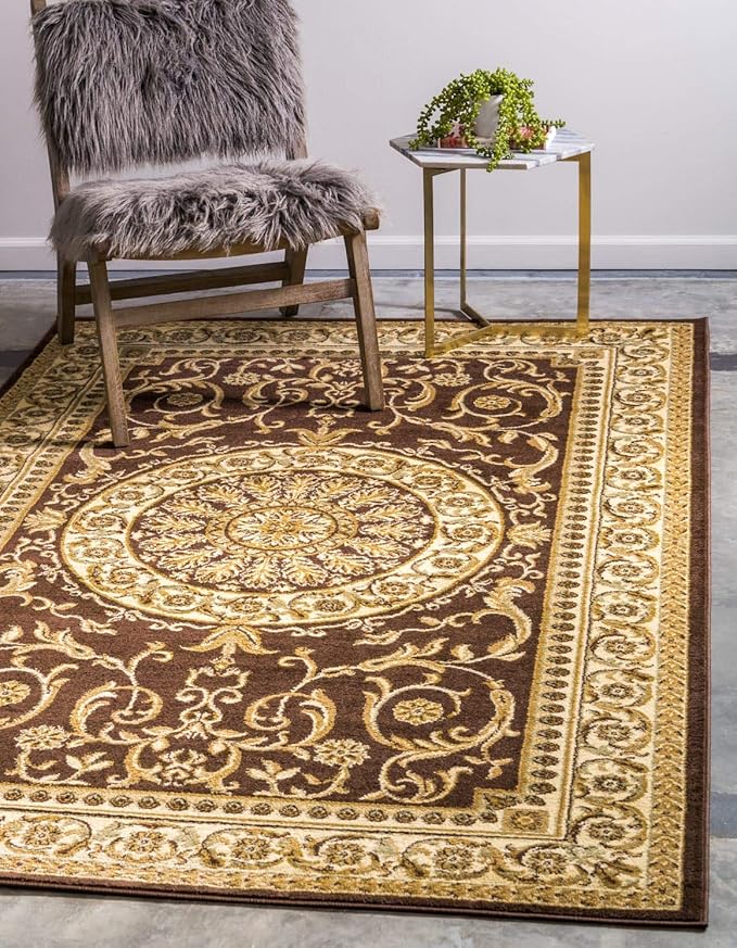 Unique Loom Versailles Collection Traditional Classic Medallion Floral Motif Area Rug (2' 2 x 3' 0 Rectangular, Brown/ Ivory)