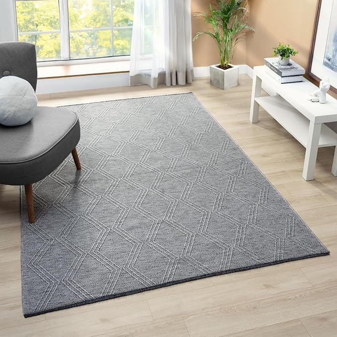 LUXE WEAVERS Modern Farmhouse Gray 6x9 Washable Area Rug, Anti-Slip Diamond Pattern Carpet