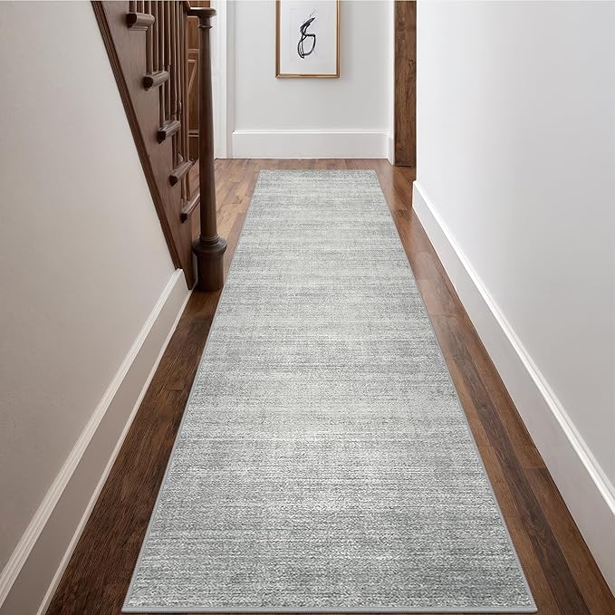 Art&Tuft Non-Slip Runner Rug - 2.5x12 Runner Rug Washable Low-Pile Rugs Runners, Soft Distressed Carpet Runner for Bedroom Bathroom Kitchen Laundry Living Room, Grey