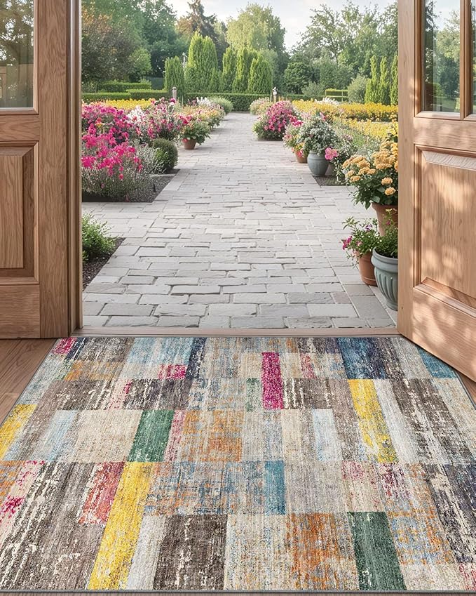 LUMI Ultra Thin Door Mat, 24x36 Non Slip Indoor Doormat Entrance Washable Rugs Entryway Oriental Vintage Soft Carpet for Kitchen Bedroom Front Door, Multicolor
