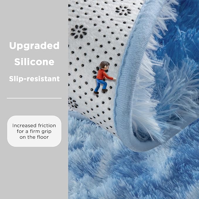 Andency Soft Area Rugs for Living Room Bedroom, 5x8 Fluffy Shaggy Bedside Rug, Non-Slip Large Shag Fuzzy Plush Carpets for Bedroom Kids Dorm Nursery Home Decor Aesthetic, Tie-Dyed Blue