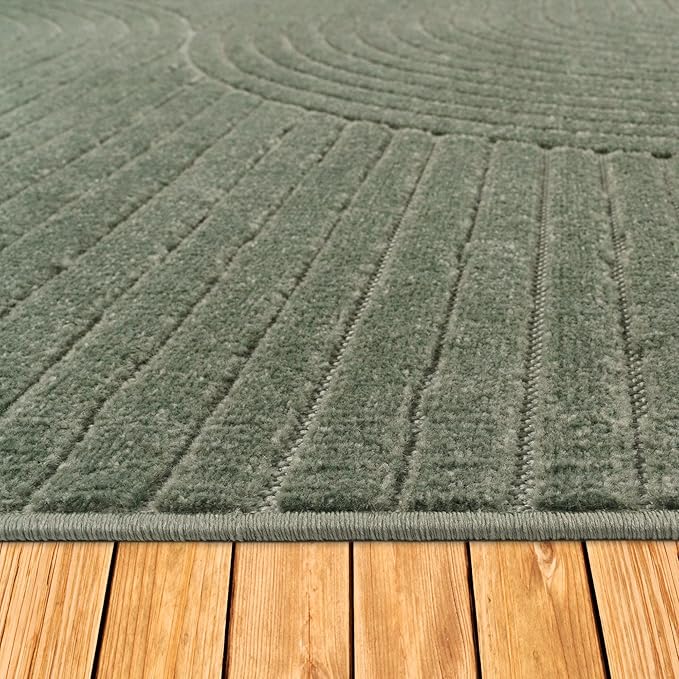 Paco Home Modern Area Rug with Raised Curved Line Pattern – Minimalist Design in Green, Size: 5'3" x 7'7"
