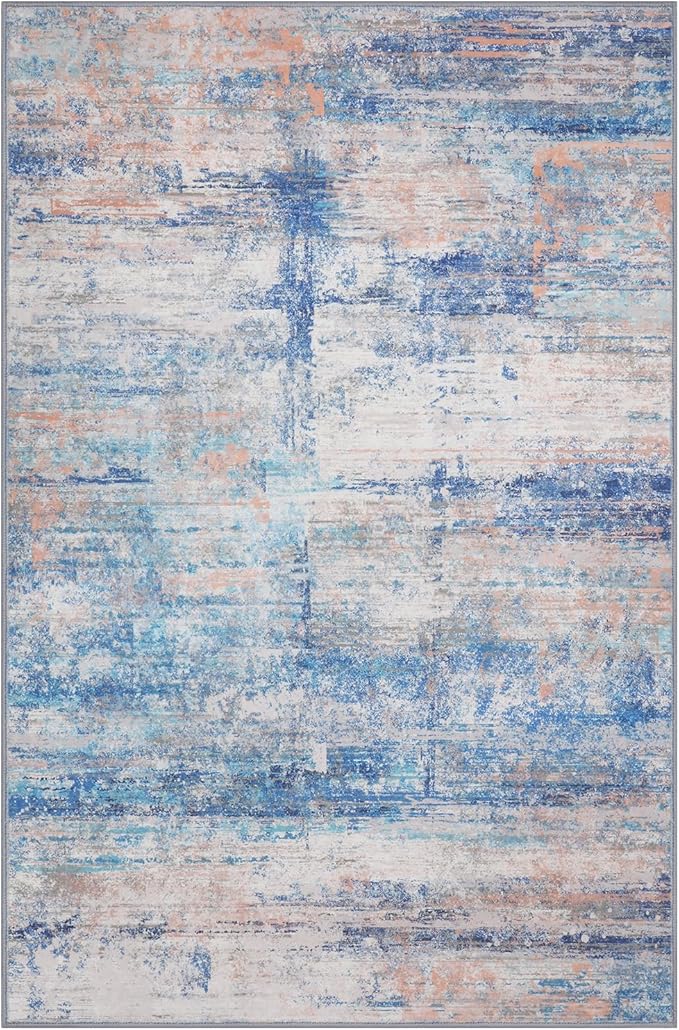 Abstract 4x6 Area Rug for Living Room Dining Room Entryway Blue