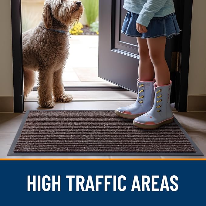 OLANLY Front Door Mat Indoor Outdoor Entrance, Waterproof Heavy Duty Doormat, Fade Resistant, Low Profile, Easy Clean Patio Porch Welcome Floor Mats for Entry, 71x30, Tan