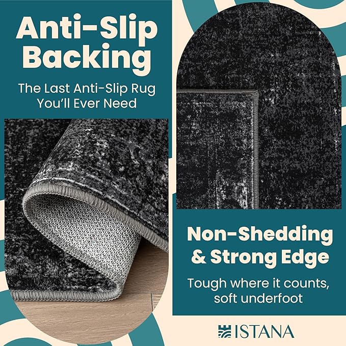 Istana 4x6 Area Rug - Black Rugs for Living Room 4x6 - Foldable Rugs for Bedroom - Stain Resistant Washable Rug - Eco-Friendly Boho Area Rugs - Easy to Clean Living Room Rug 4 x 6