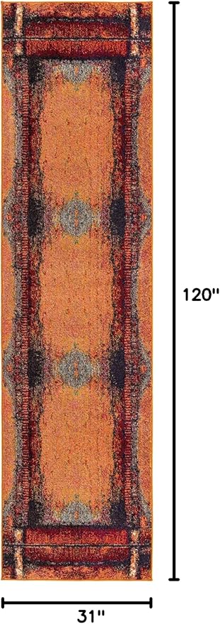 Unique Loom Estrella Collection Rustic, Distressed, Modern, Abstract Area Rug (2' 7 x 10' 0 Runner, Orange/Black)