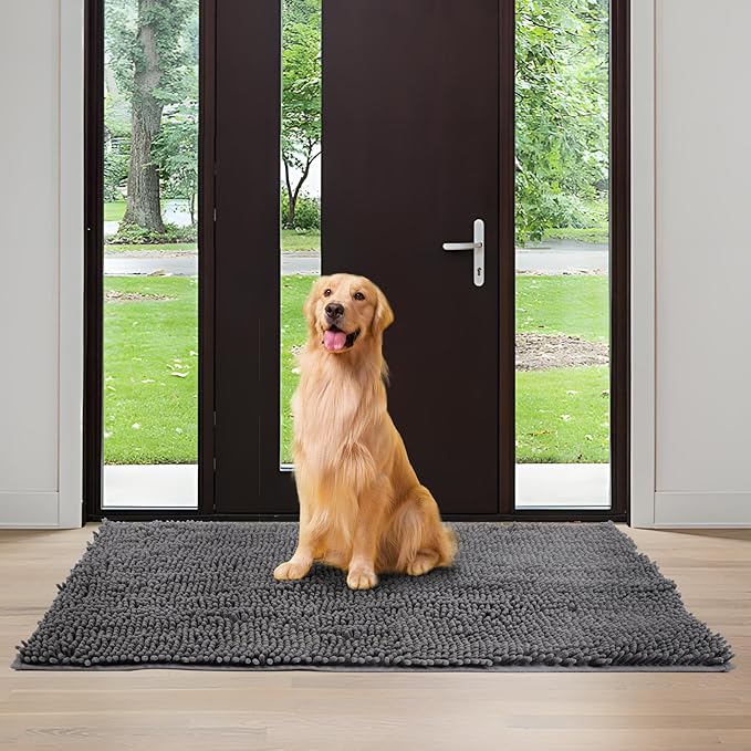 Chenille Absorbent Front Door Mat 72" x 24", Dog Door Mat for Muddy Paws, Trap Dirt Doormat, Mud Mat for Dogs, Washable Non Slip Outdoor Indoor Doormats for Entryway, Grey