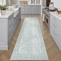 Blue Runner Rug 2x7 Hallway Machine Washable Kitchen Vintage Distressed Non Slip Long Carpet Indoor Retro Floral Bedroom Accent Throw Rug for Bathroom Office Laundry Dining Room