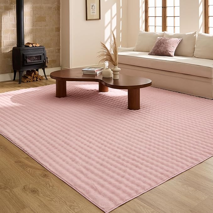 Bedsure 6x9 Fluffy Area Rugs for Living Room, Machine Washable Rugs, Non-Slip Backing, Non-Shedding, Pet Friendly Throw Rug for Bedroom Dining Room, Rug for Kids Room, Strawberry Cream