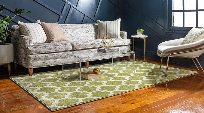 Rugs.com Lattice Collection Rug – 7' x 10' Light Green Medium Rug Perfect for Bedrooms, Dining Rooms, Living Rooms