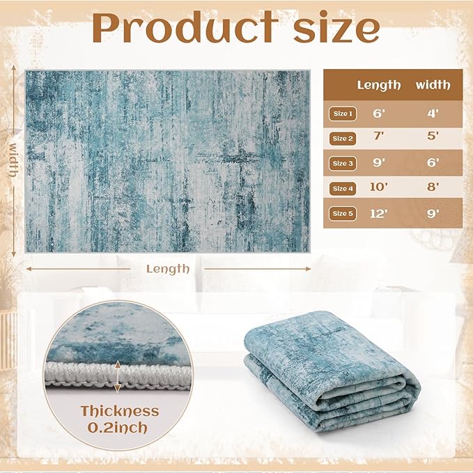 3x5 Abstract Rug for Entryway, Modern Teal Grey Washable Indoor Entry Way Area Rugs, Thin Soft Non-Slip Carpet Door Mat for Dining Room Kitchen Bedroom - Teal+Gray
