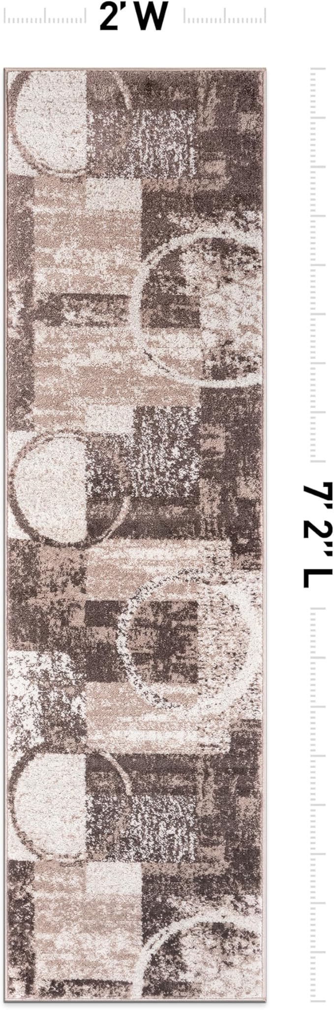 Rugshop Contemporary Abstract Circle Design Runner Rug, Fade-Resistant Carpet for Hallway, Entryway, or Kitchen, Brown, 2' x 7'2"
