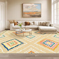 Area Rug 8x10 Rug Machine Washable Non-Slip Low Pile Print Pattern Western Rug for Living Room Bedroom Entryway Tribal Series -Cream/Beige