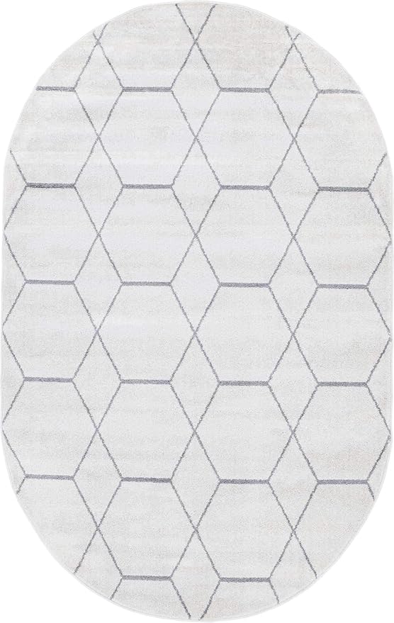 Unique Loom Trellis Frieze Collection Area Rug - Geometric (5' x 8' Oval, Ivory/ Gray)