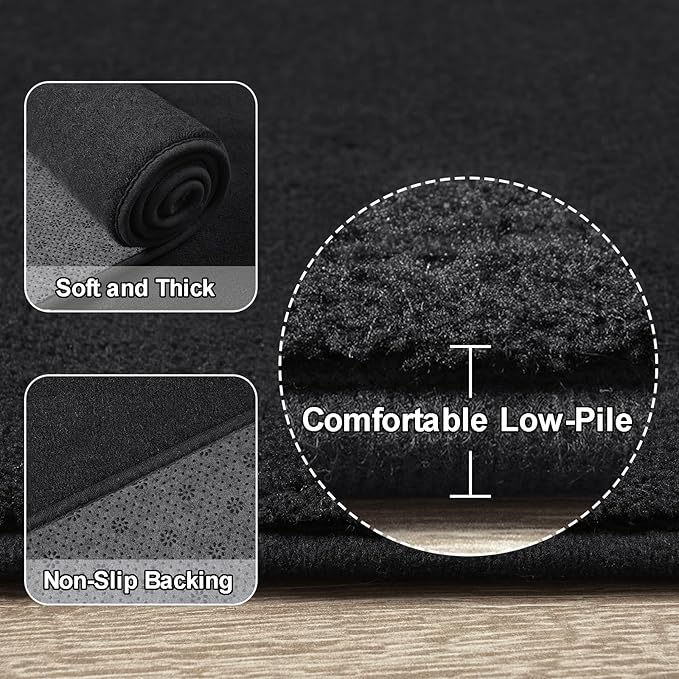 Amearea Large Modern Area Rugs for Bedroom Living Room, 6x9 Feet Black Thickened Memory Foam Rug, Fluffy Indoor Washable Rugs Non Slip Minimalist Carpet for Boys Girls Dorm Nursery Room Decor