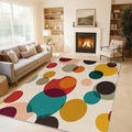 Mid Century Modern Rugs for Home Decor, 4x5 ft, Boho Geometric Circle Area Rugs for Living Room, Soft Non Slip Washable Abstract Geometry Carpet Bedroom Decorations Dt-Ghf-19