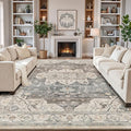 LUMI 8x10 Washable Area Rug for Living Room, Ultra Soft Vintage Rugs with TPE Non Slip Backing, Stain Resistant, Low Profile Carpet High Traffic for Bedroom, Dining Room