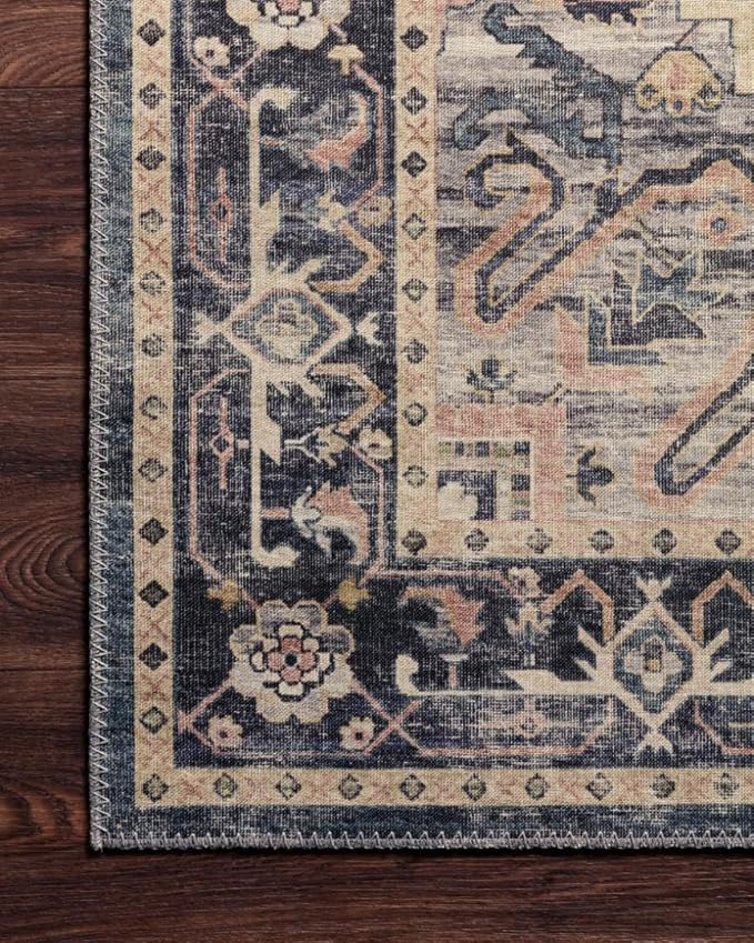 Loloi Hathaway Collection HTH-01 Navy/Multi 2'-3" x 3'-9", .25" Thick Accent Rug, Soft, Durable, Printed, Modern, Low Pile, Non-Shedding, Easy Clean, Living Room Rug