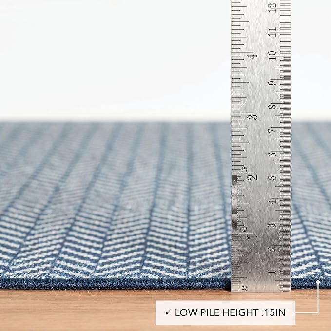 Dash and Albert Herringbone Machine Washable Area Rug - 6' x 9' Navy - Geometric Accent Rug - Anti-Slip Backing, Lightweight, Machine Washable, High Traffic Areas Kitchen, Mudroom, Laundry Room