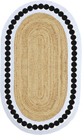 Flatweave Runner 2.6x6 Oval Kilim Jute Runner Hand Braided Jute Thick 0.27" Solid Pattern Black Beige Natural Oval Handmade Boho Indoor Outdoor Rugs for Hallway Enterway Corridor