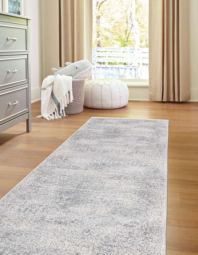 Unique Loom Finsbury Collection Area Rug - Sarah (2' x 8' Runner, Gray/ Ivory)