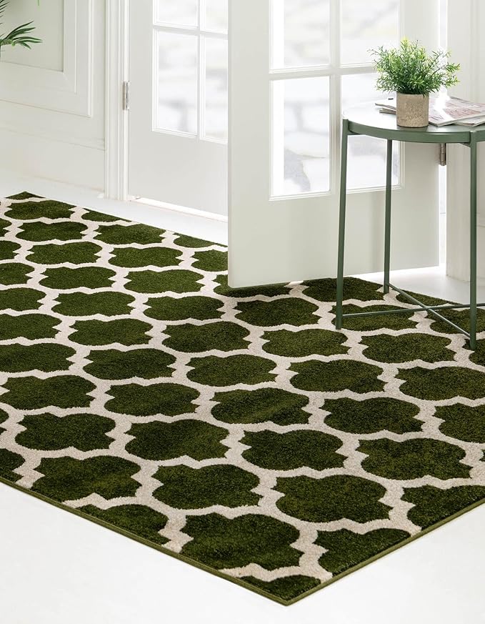 Rugs.com Lattice Collection Rug – 9' x 12' Dark Green Medium Rug Perfect for Living Rooms, Large Dining Rooms, Open Floorplans